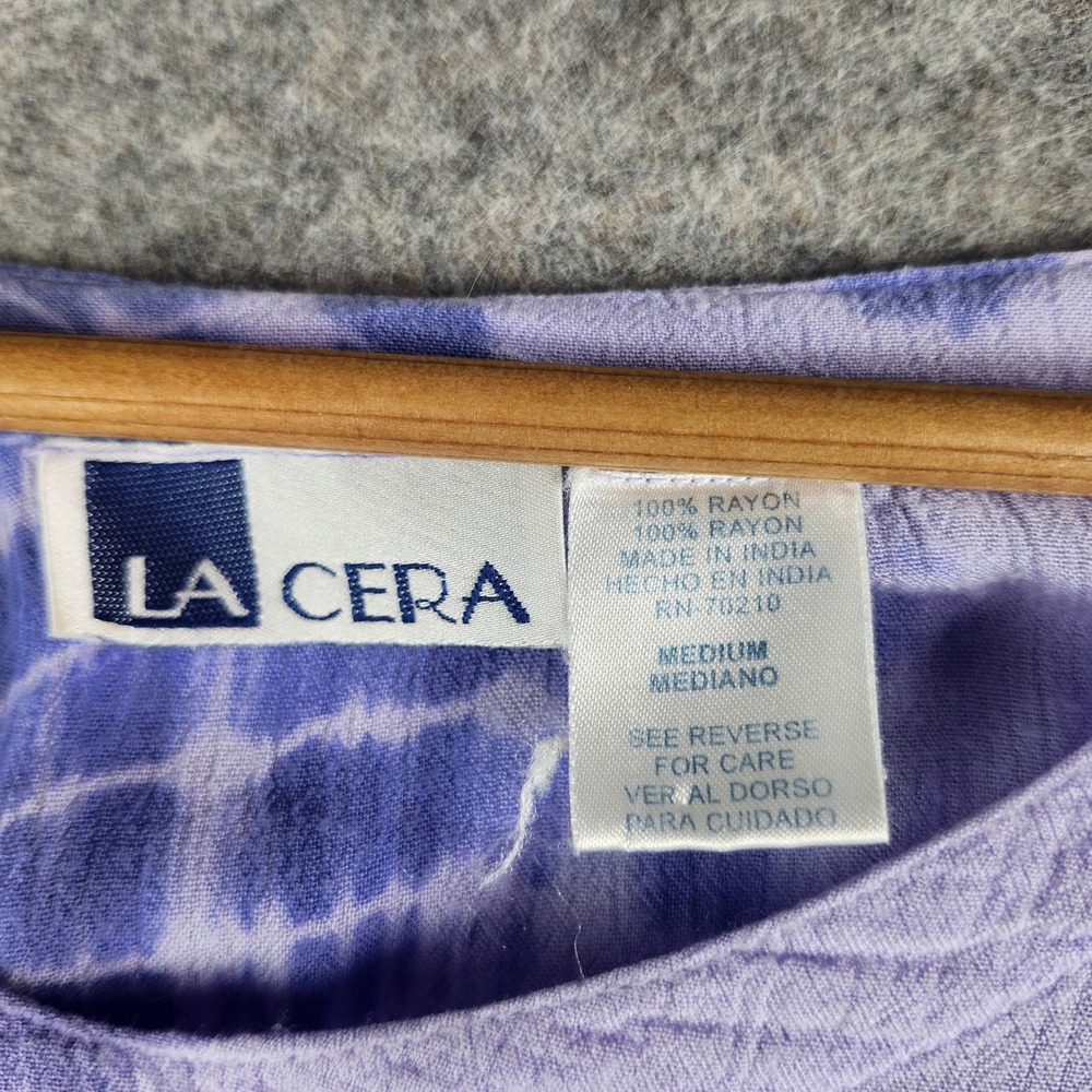 La Cera High-Low Top Womens Medium Purple Tie Dye 3/4 Sleeve Rayon Boho Dip Dye - Picture 3 of 11